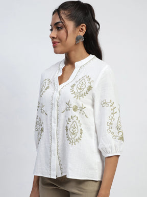 White Embroidered Cotton Shirt