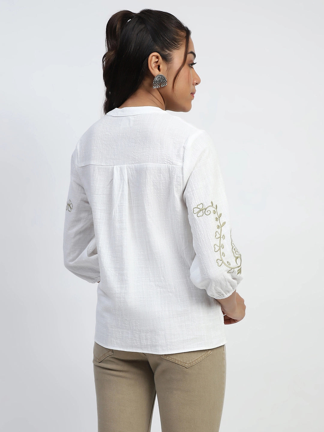 White Embroidered Cotton Shirt