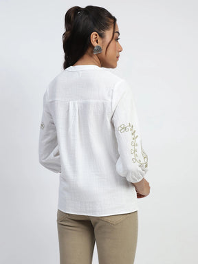 White Embroidered Cotton Shirt