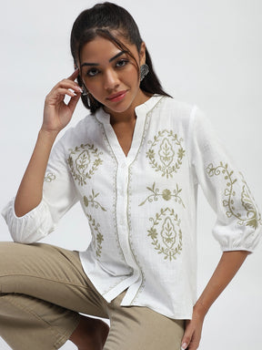 White Embroidered Cotton Shirt