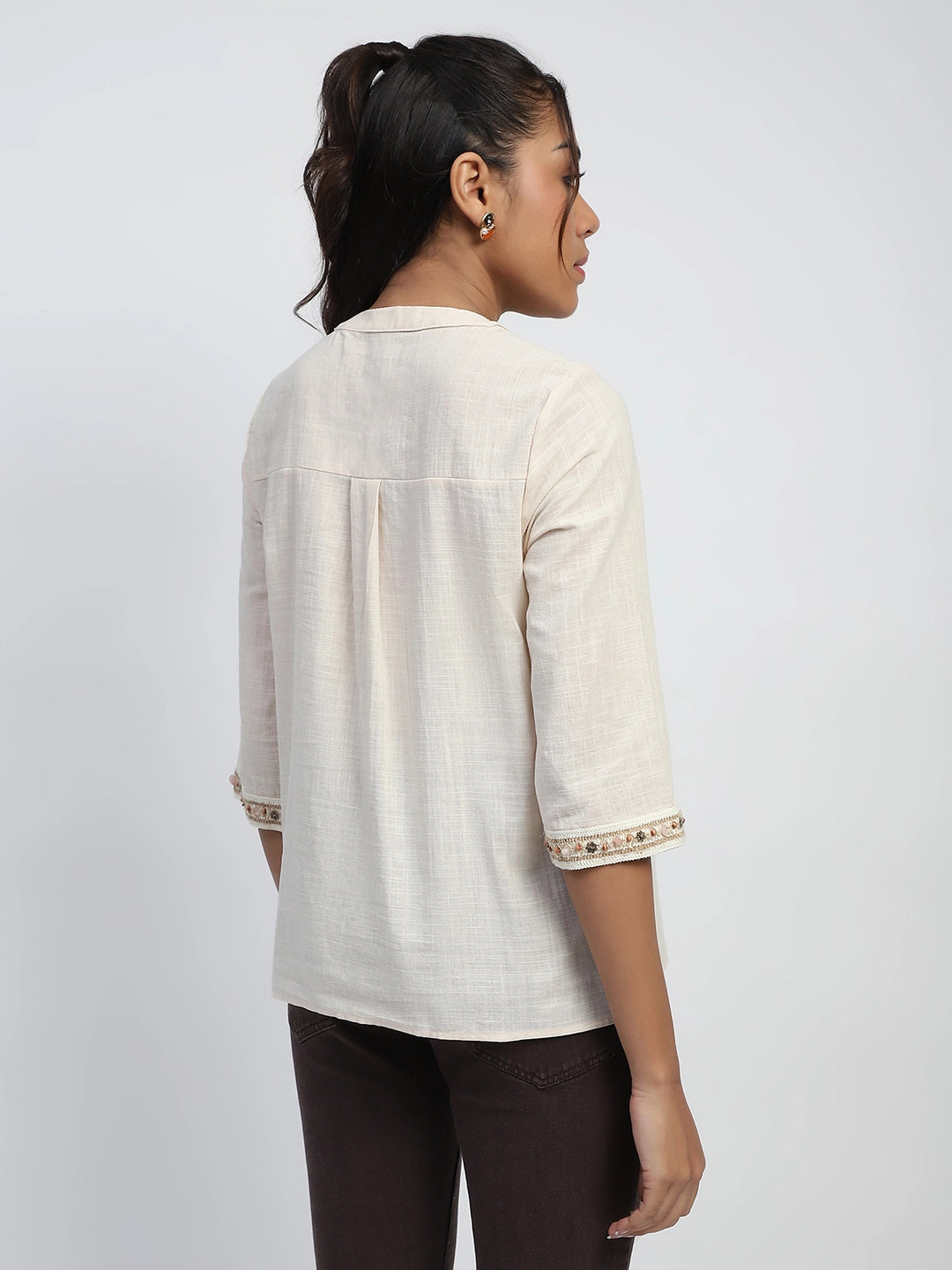 Cream Cotton Embroidered  Top - Global Republic