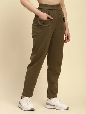 Brown Cotton Regular Fit Trouser