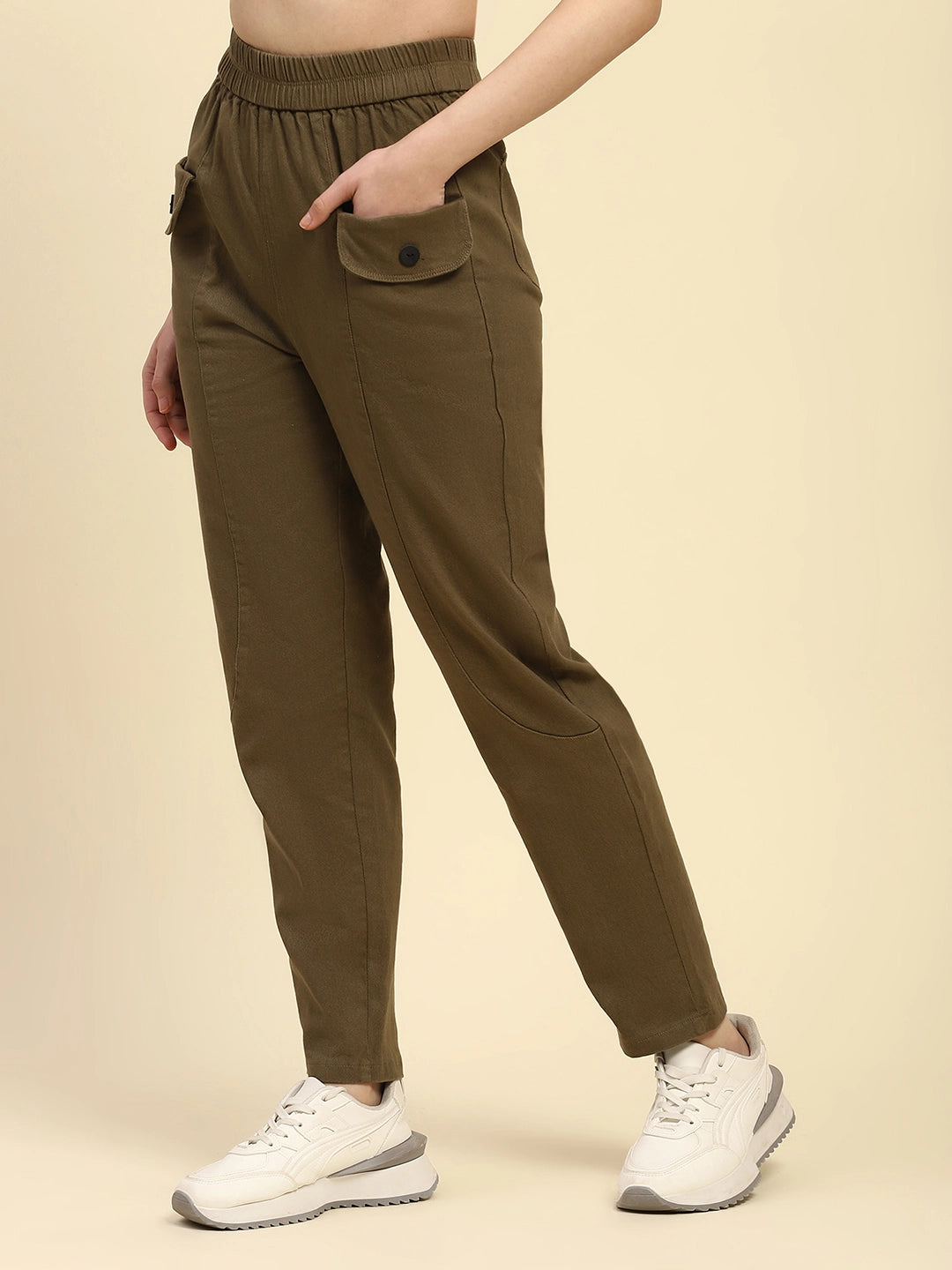 Brown Cotton Regular Fit Trouser