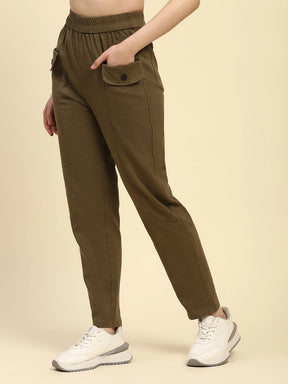 Brown Cotton Regular Fit Trouser