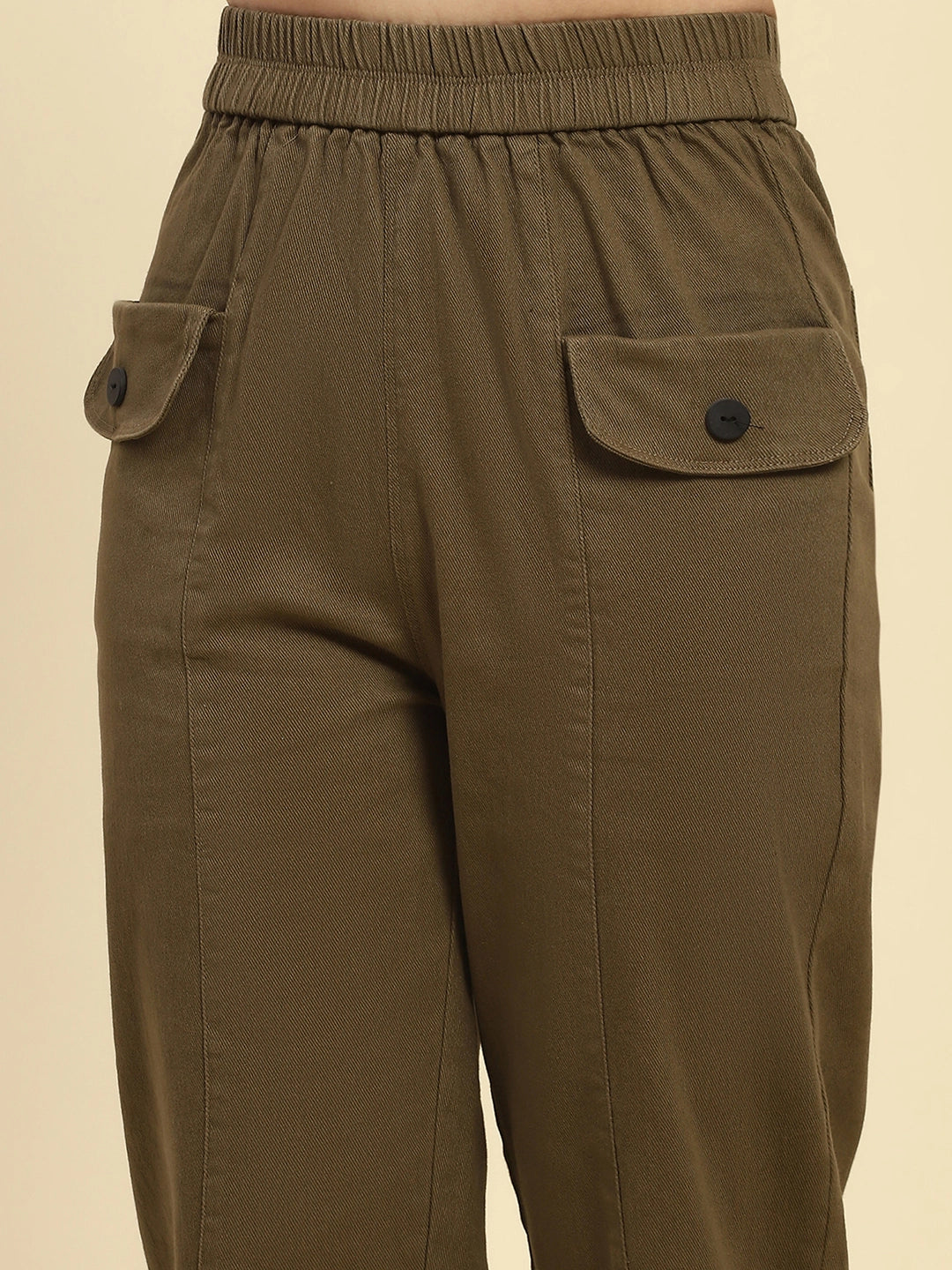 Brown Cotton Regular Fit Trouser