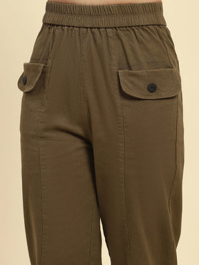 Brown Cotton Regular Fit Trouser