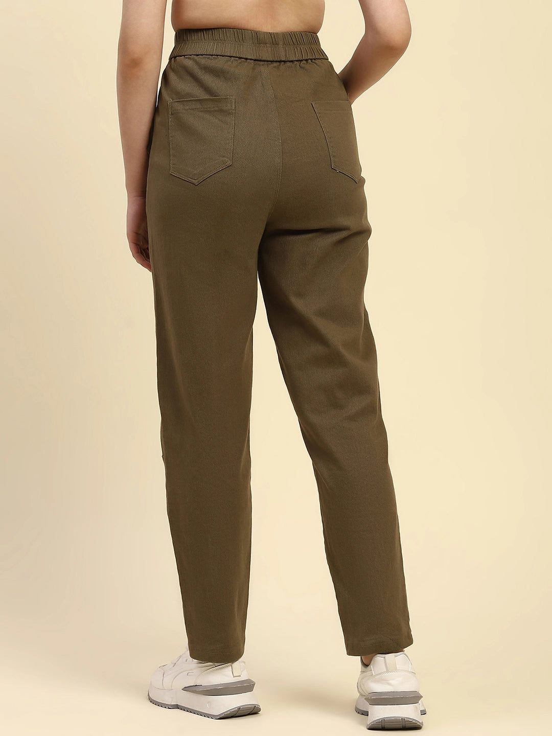Brown Cotton Regular Fit Trouser