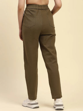 Brown Cotton Regular Fit Trouser