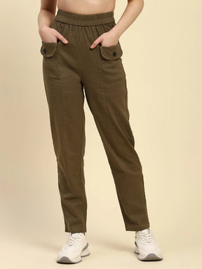 Brown Cotton Regular Fit Trouser