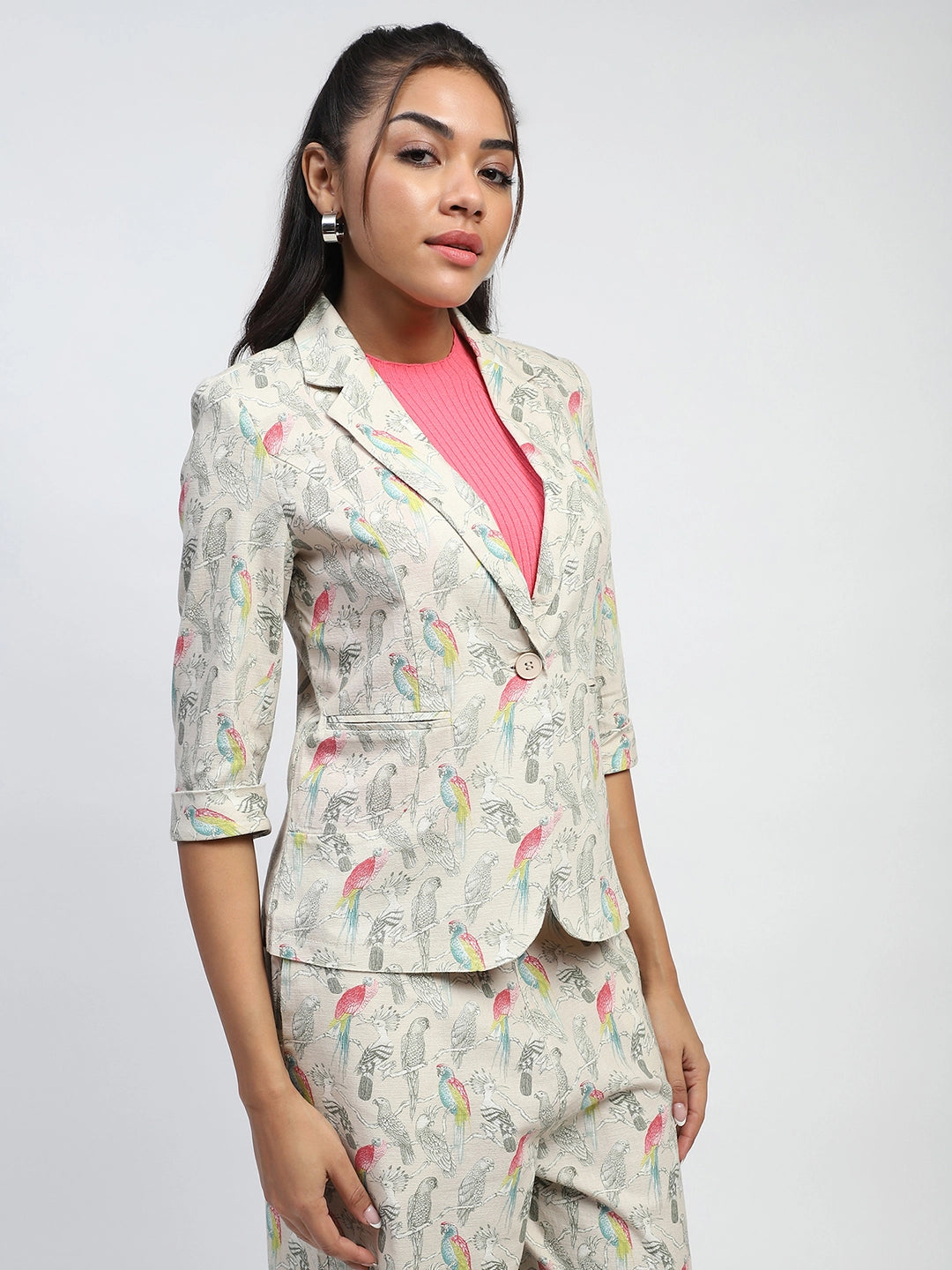 Beige Quirky Print Cotton Coat
