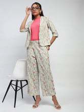 Beige Tropical Cotton Blend Co-ord Set