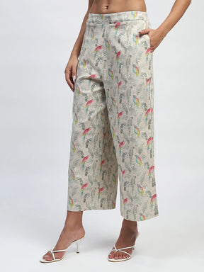 Beige Tropical Cotton Blend Co-ord Set