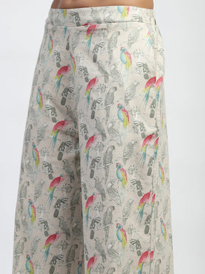 Beige Tropical Cotton Blend Co-ord Set