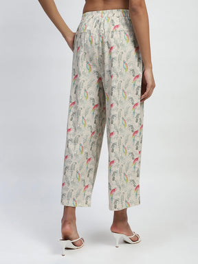 Beige Tropical Cotton Blend Co-ord Set
