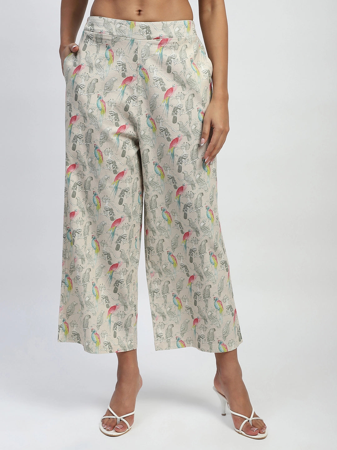 Beige Quirky Print Cotton Lower - Global Republic