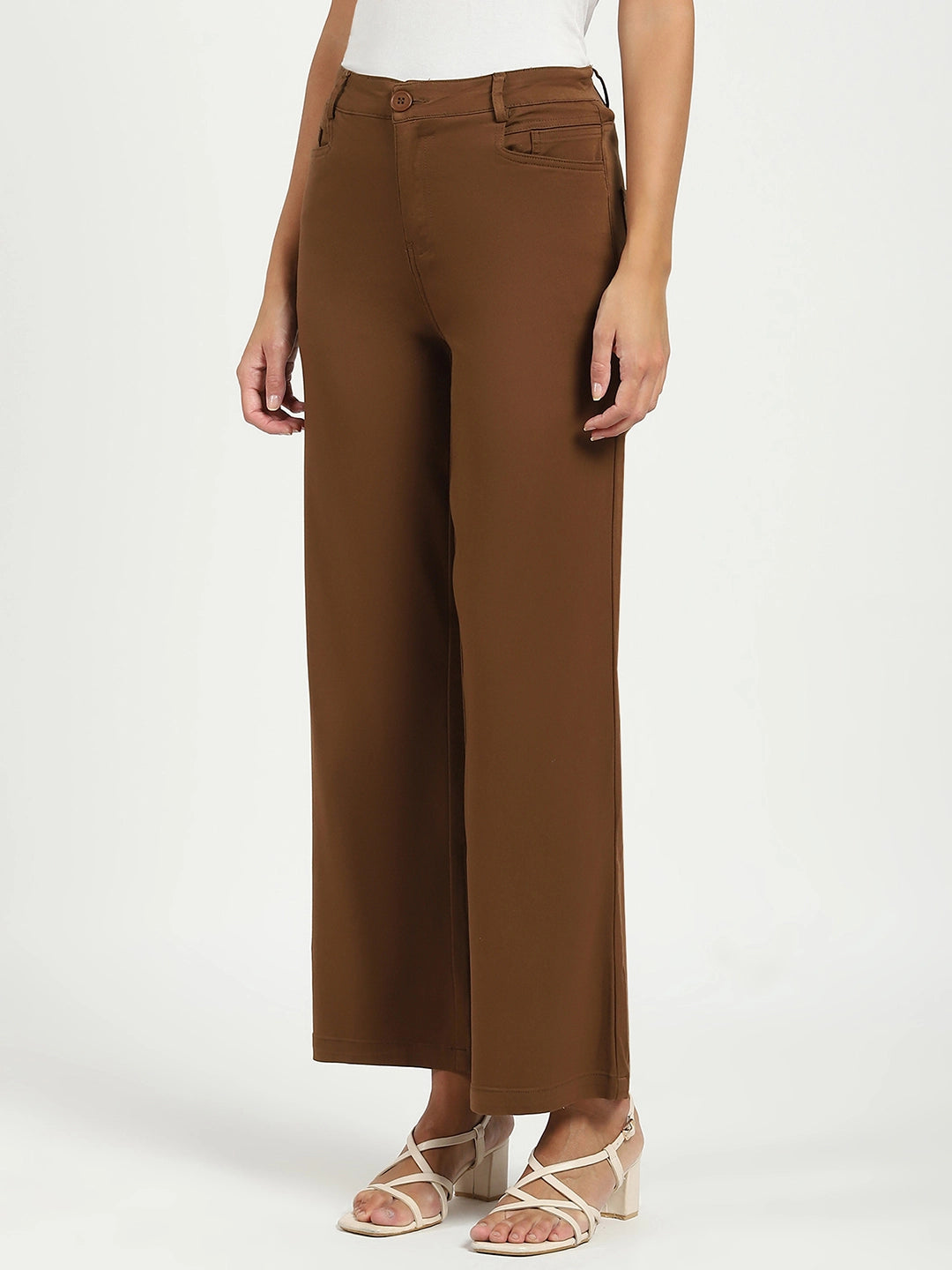 Brown Stretchable Loose Fit Trousers