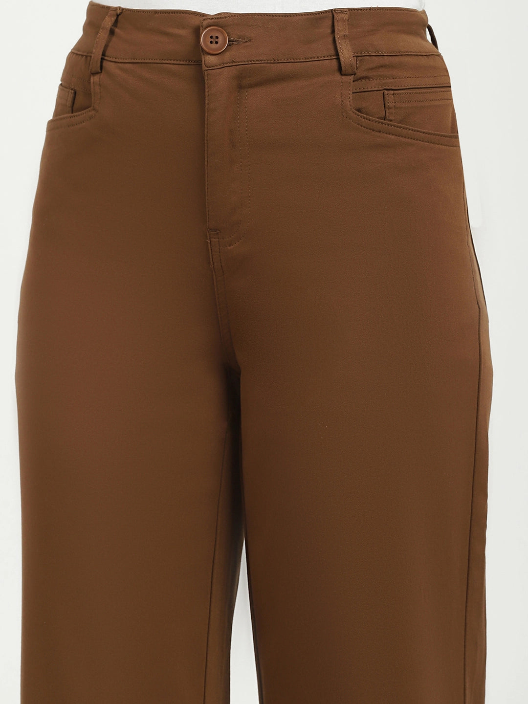Brown Stretchable Loose Fit Trousers