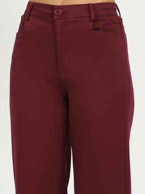 Wine Stretchable Loose Fit Trousers