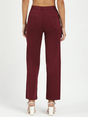 Wine Stretchable Loose Fit Trousers