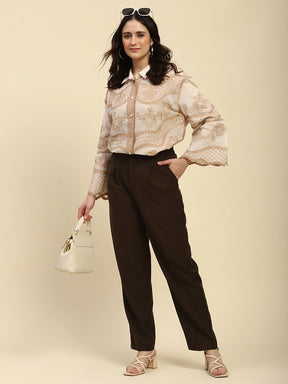 Brown Poly Blend Korean Formal Trouser