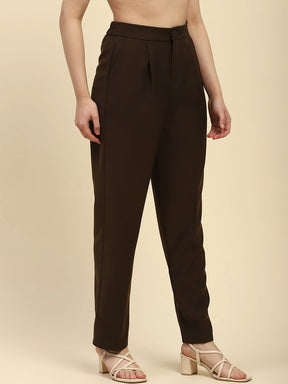 Brown Poly Blend Korean Formal Trouser