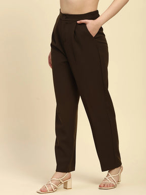 Brown Poly Blend Korean Formal Trouser