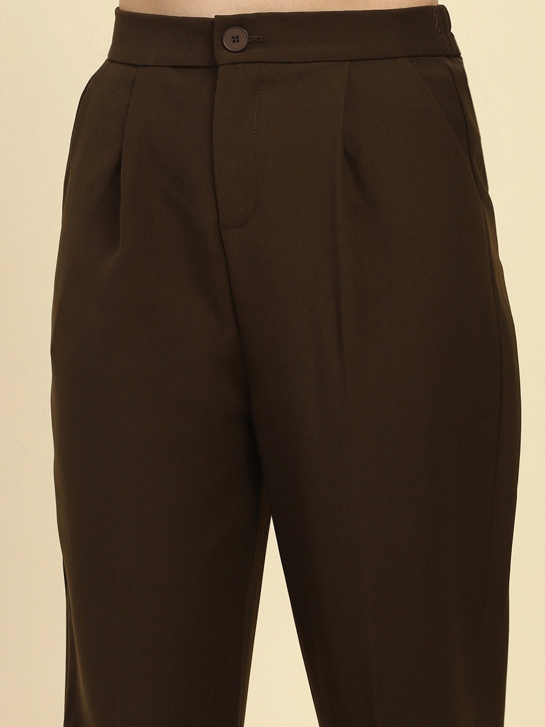 Brown Poly Blend Korean Formal Trouser