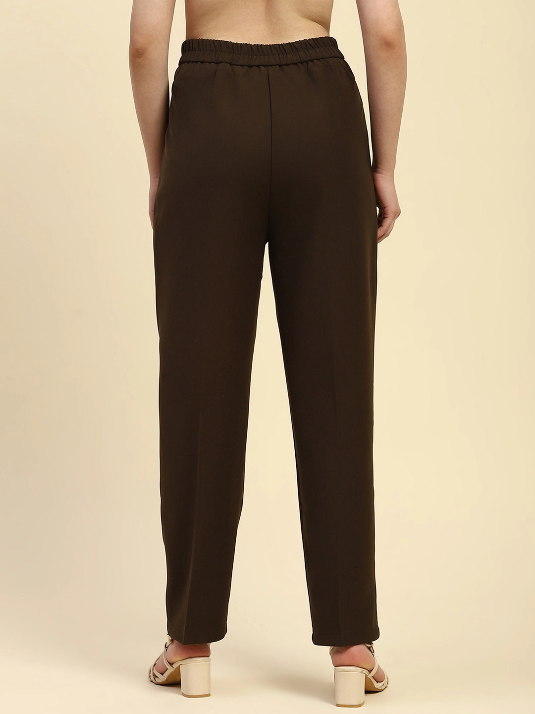 Brown Poly Blend Korean Formal Trouser