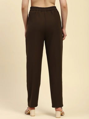 Brown Poly Blend Korean Formal Trouser