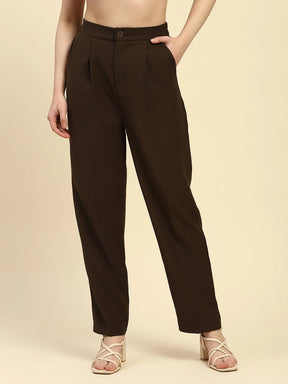 Brown Poly Blend Korean Formal Trouser