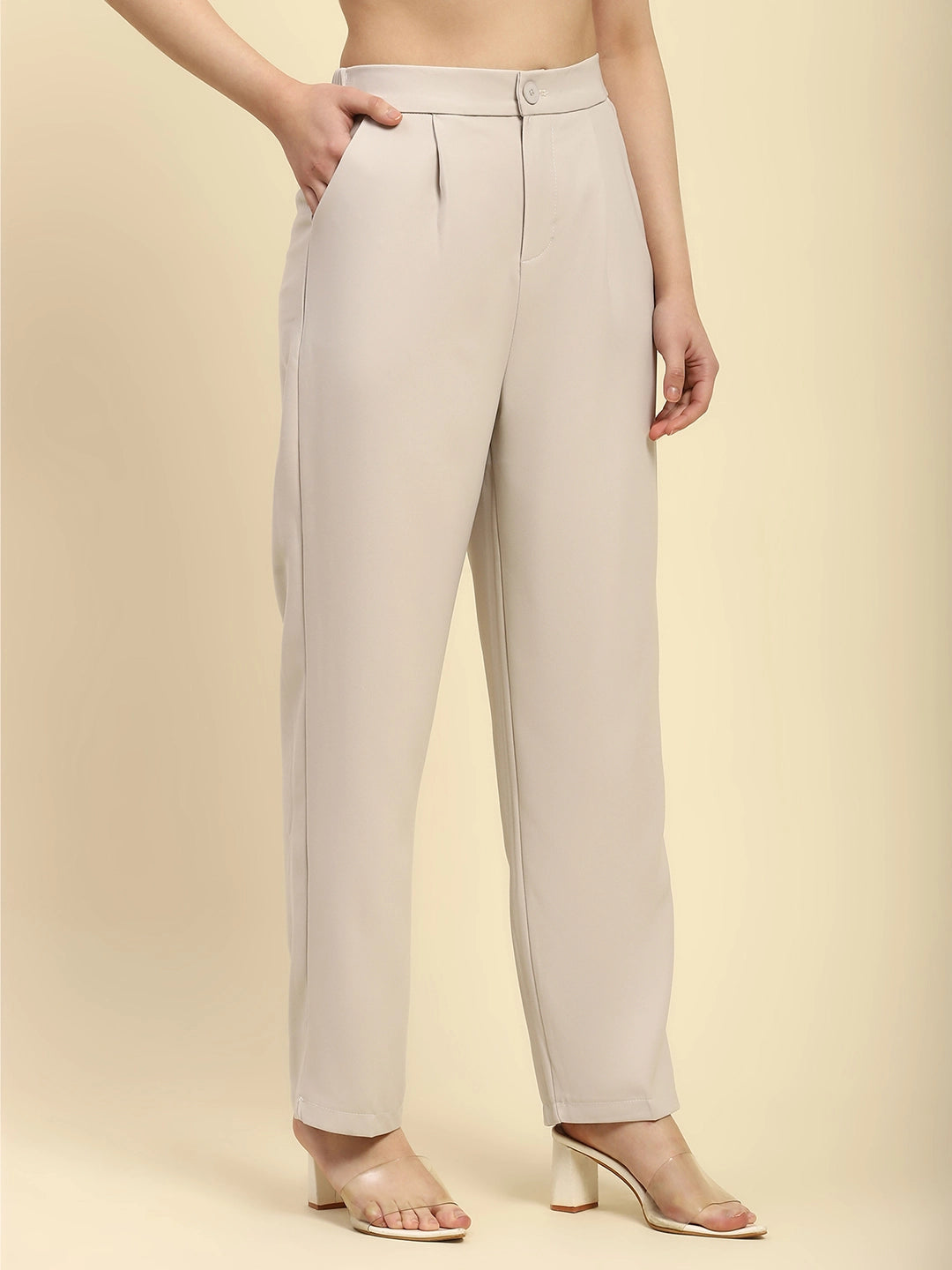 Ecru Poly Blend Korean Formal Trouser