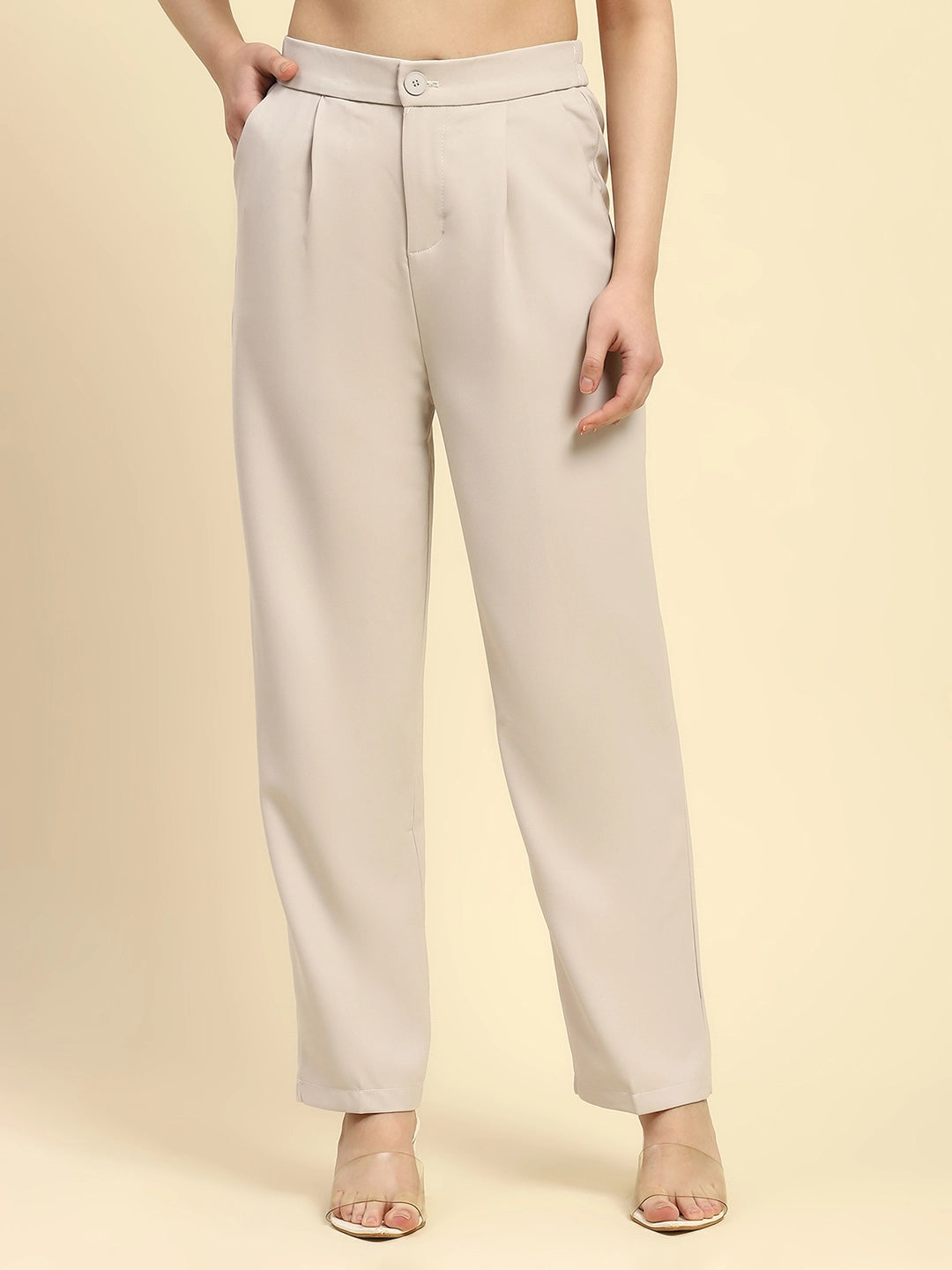 Ecru Poly Blend Korean Formal Trouser