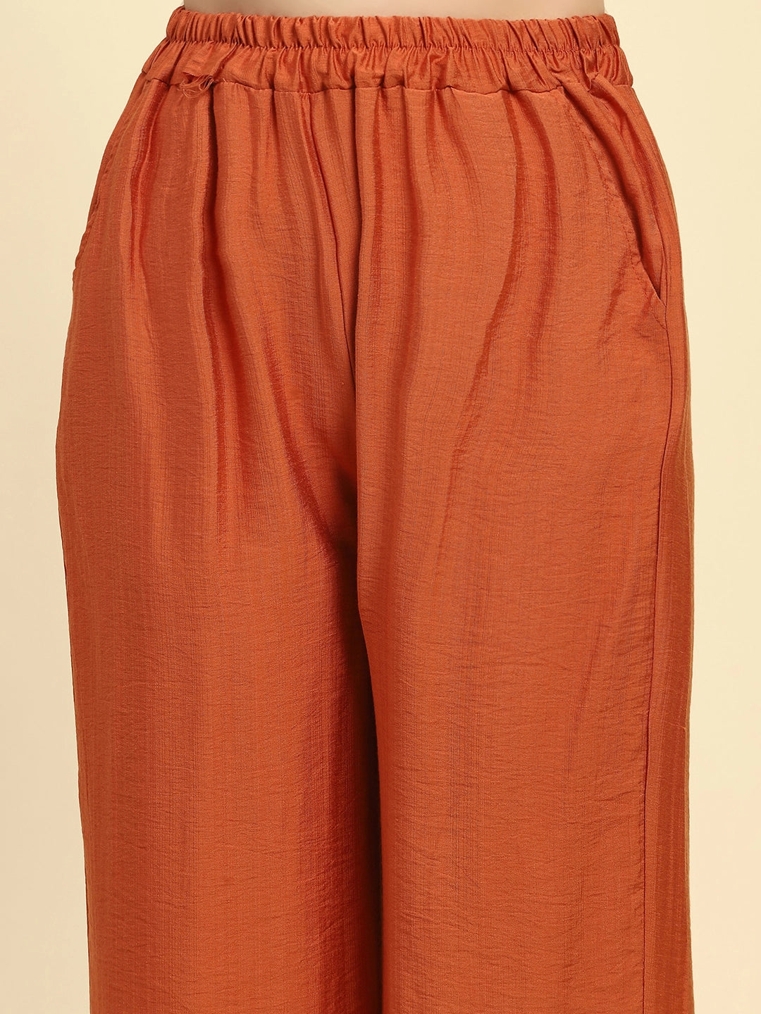 Rust Embroidered Rayon Nightsuit - Global Republic