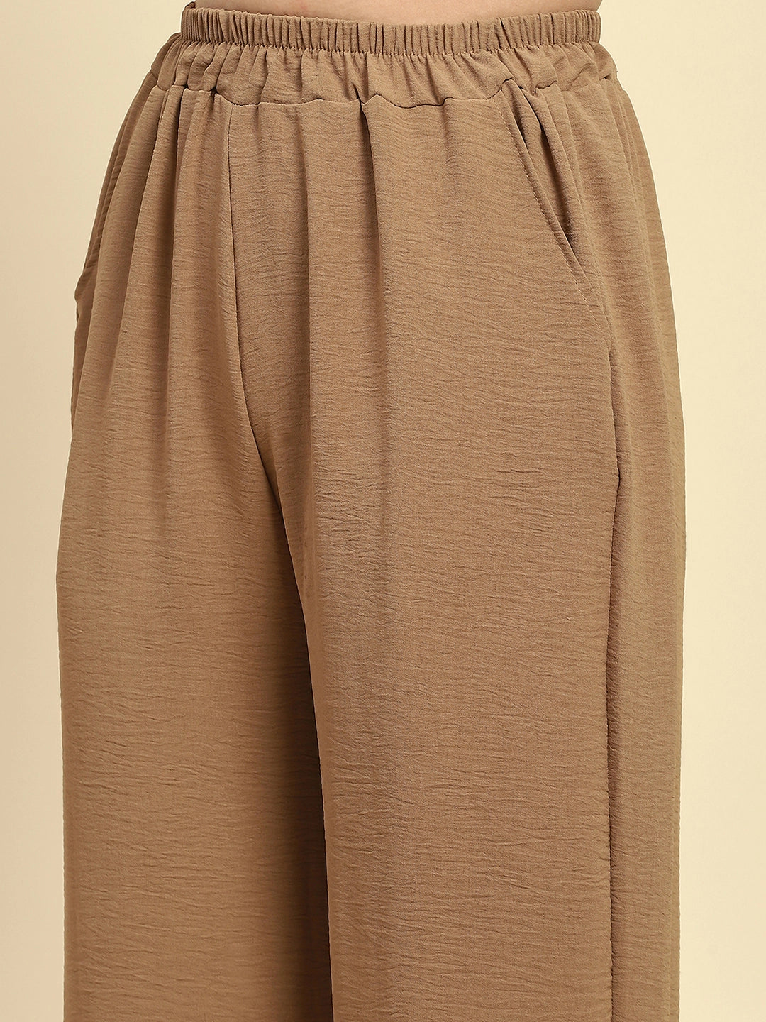 Beige Solid Lace Loose Nightsuit - Global Republic