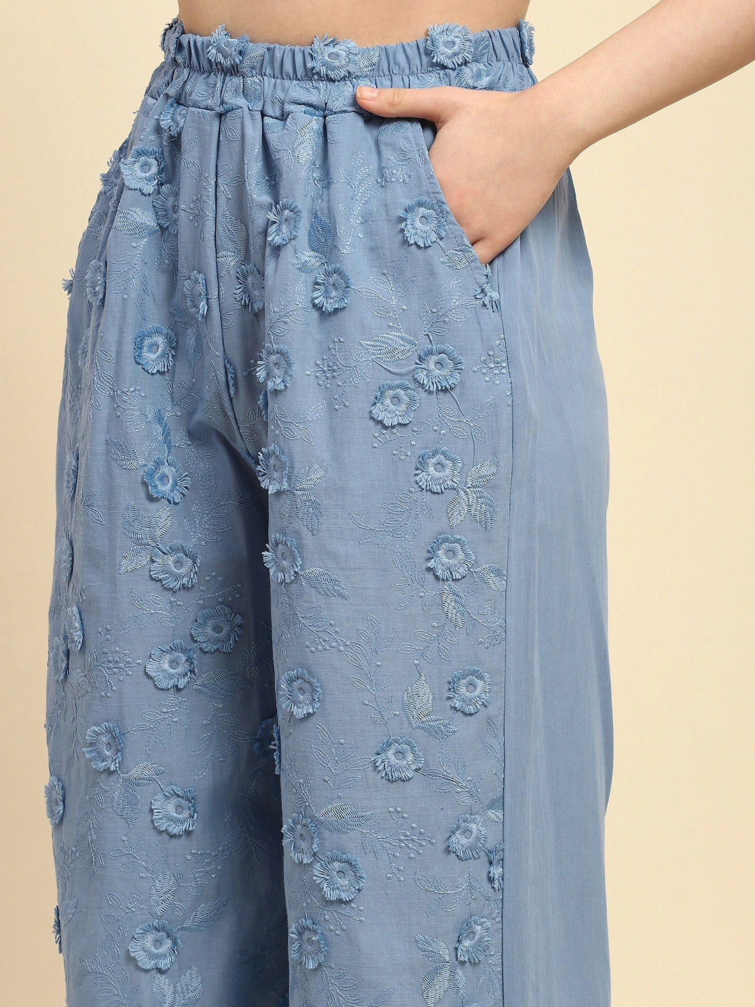 Blue Embroidered Cotton Nightsuit - Global Republic