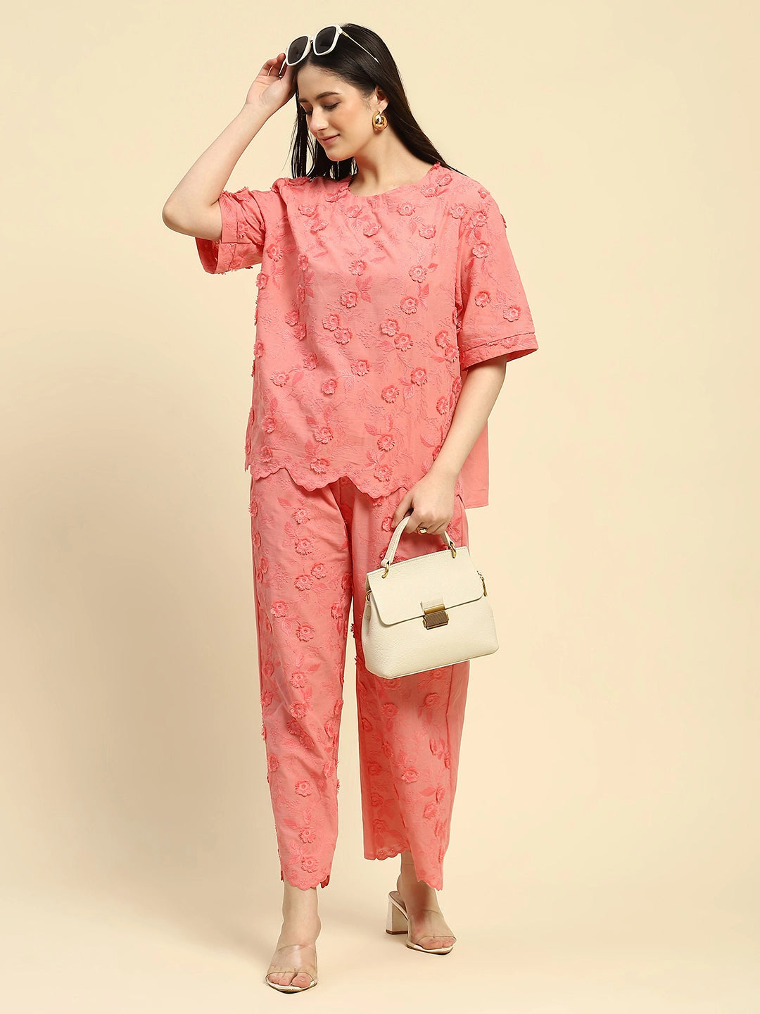 Pink Embroidered Cotton Nightsuit