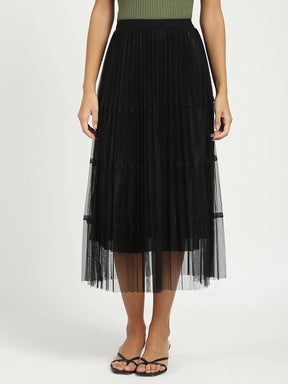 Black Pleated Net Skirt