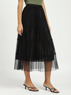 Black Pleated Net Skirt