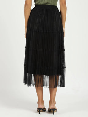Black Pleated Net Skirt