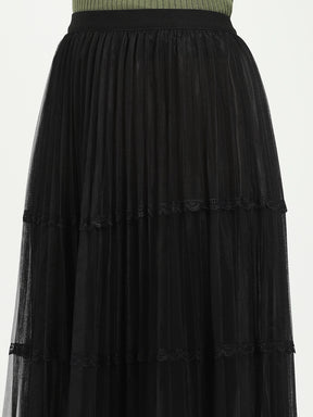 Black Pleated Net Skirt