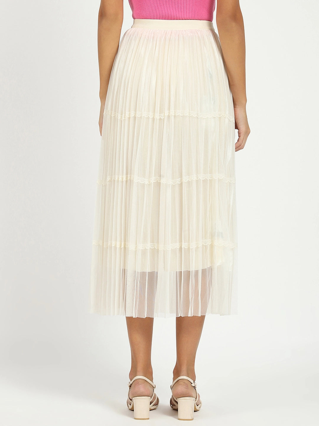 Cream Pleated Net Skirt