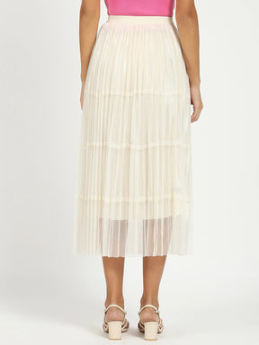 Cream Pleated Net Skirt