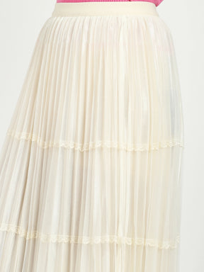 Cream Pleated Net Skirt