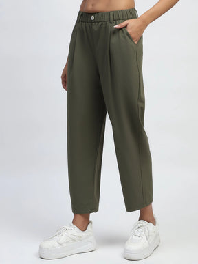 Dark Olive Solid Nylon Relaxed Fit Lower
