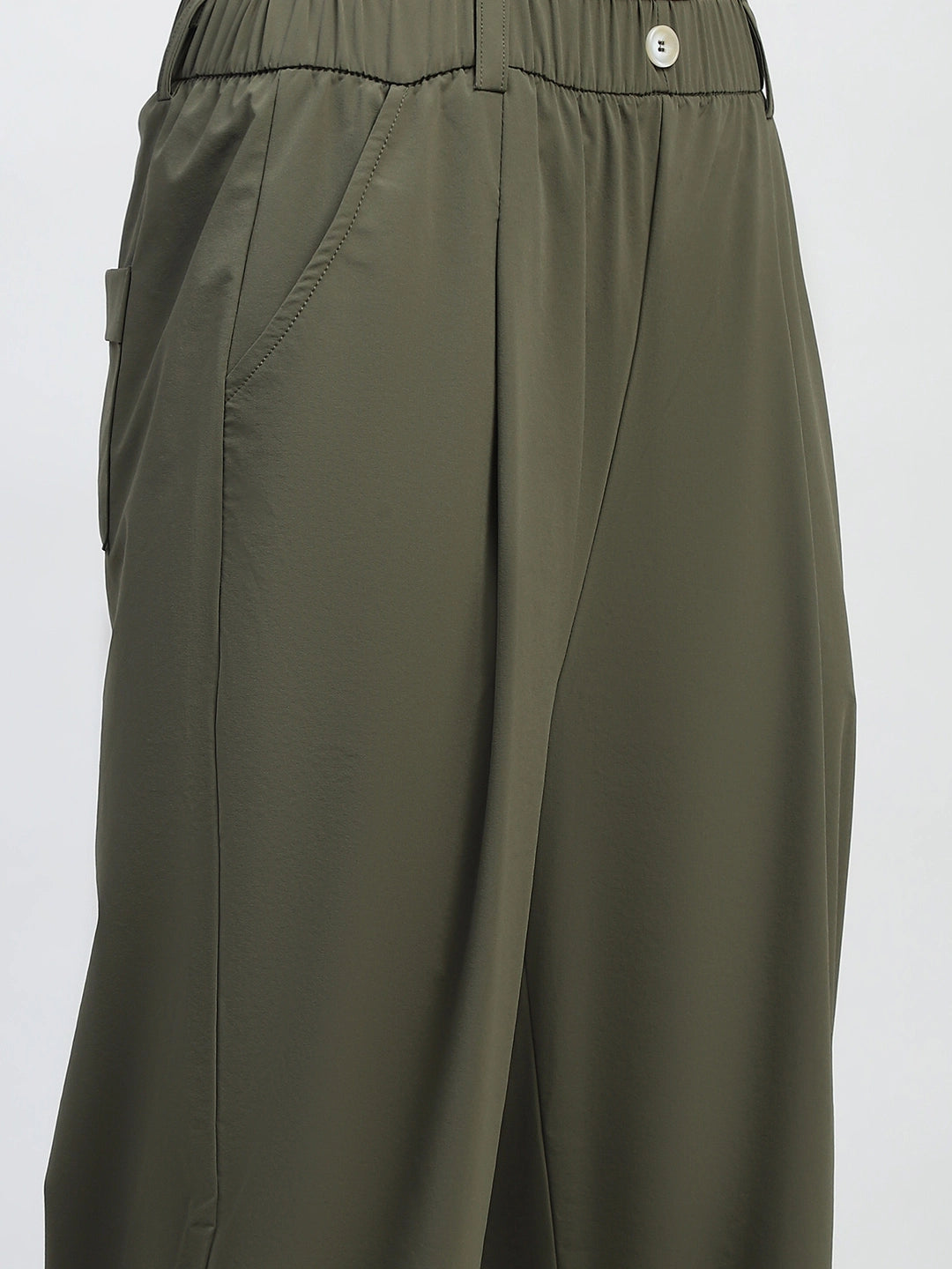 Dark Olive Solid Nylon Relaxed Fit Lower