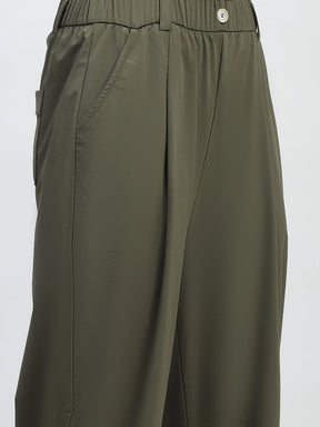 Dark Olive Solid Nylon Relaxed Fit Lower