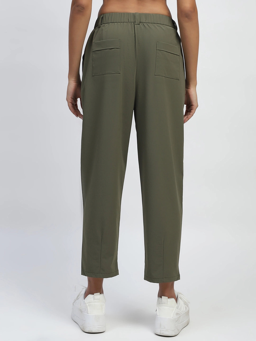 Dark Olive Solid Nylon Relaxed Fit Lower
