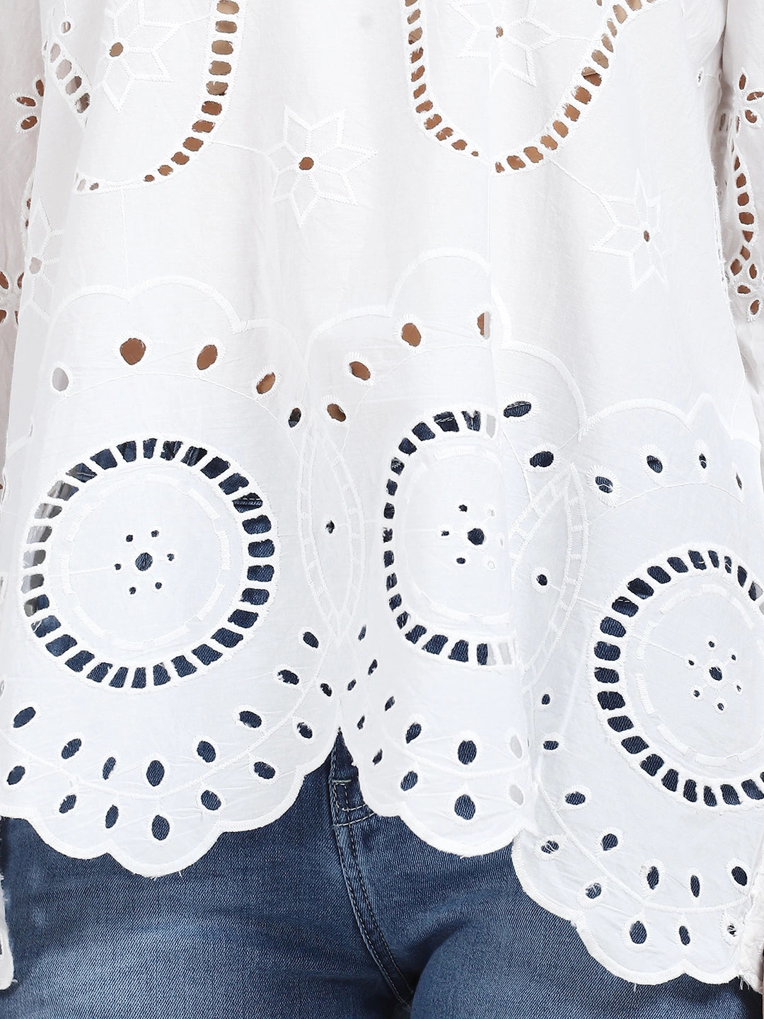 White Embroidered  Schiffli Cotton Top - Global Republic