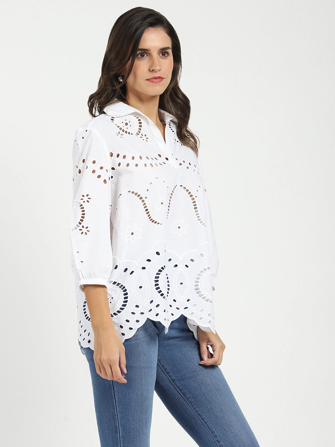 White Embroidered  Schiffli Top