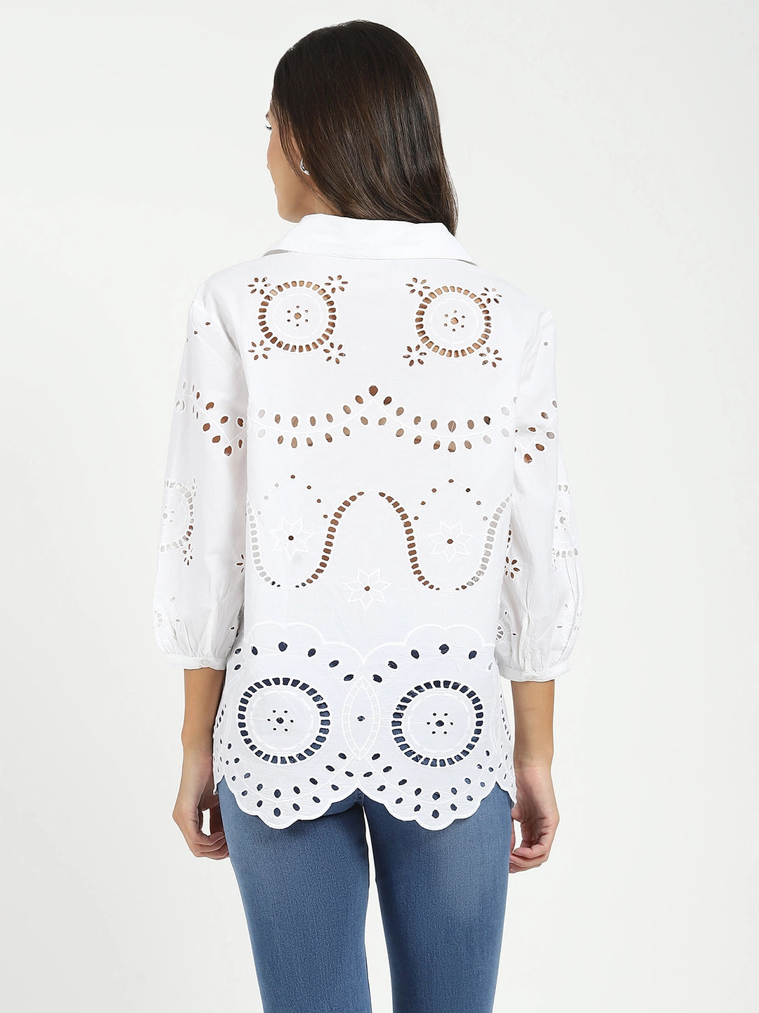 White Embroidered  Schiffli Cotton Top - Global Republic